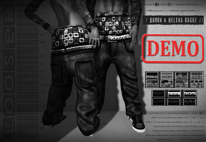 *2015 EDT.* █║▌LOOSER ║▌║® // [ DEMO ] Damon & Helena Baggy Loose Pant COLORS // HUD MESH // MATERIAL ENABLED