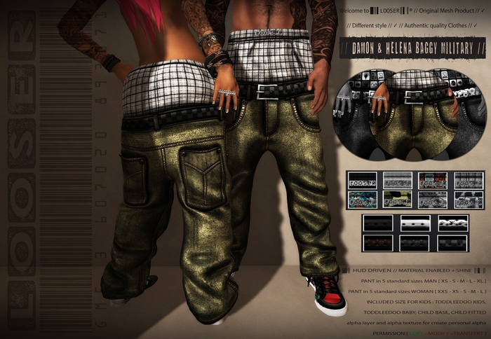 *2015 EDT.* █║▌LOOSER ║▌║® // Damon & Helena Baggy Loose Pant MILITARY BASIC EDT. // HUD MESH // MATERIAL ENABLED SHINE