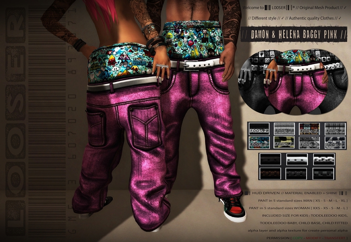 *2015 EDT.* █║▌LOOSER ║▌║® // Damon & Helena Baggy Loose Pant PINK BASIC EDT. // HUD MESH // MATERIAL ENABLED SHINE