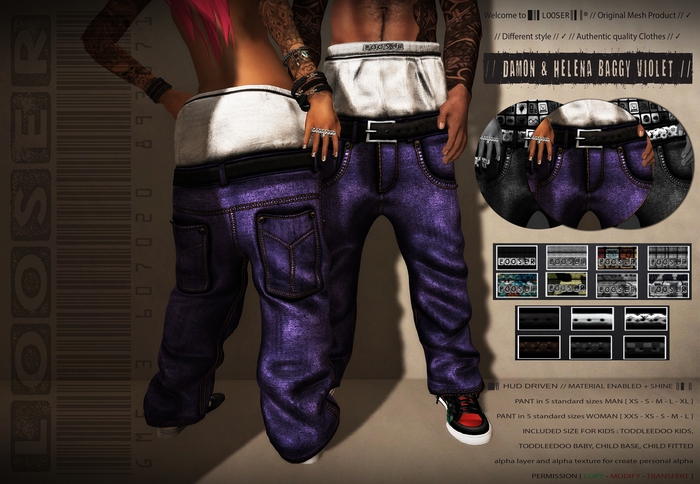 *2015 EDT.* █║▌LOOSER ║▌║® // Damon & Helena Baggy Loose Pant VIOLET BASIC EDT. // HUD MESH // MATERIAL ENABLED SHINE