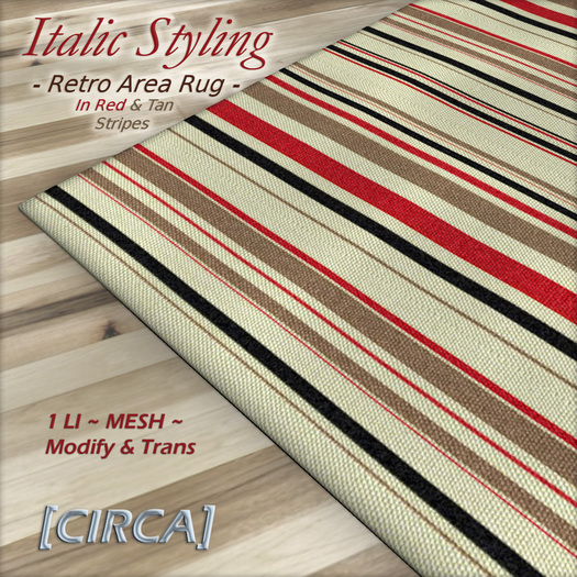 [CIRCA] - "Italic Styling" Retro Area Rug - Red/Tan Stripes