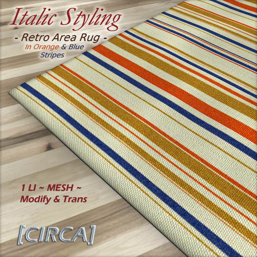 [CIRCA] - "Italic Styling" Retro Area Rug - Orange/Blue Stripes 