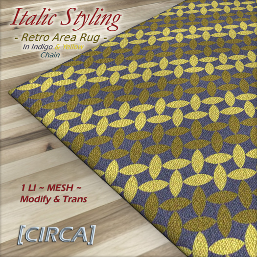 [CIRCA] - "Italic Styling" Retro Area Rug - Indigo/Yel Chain 