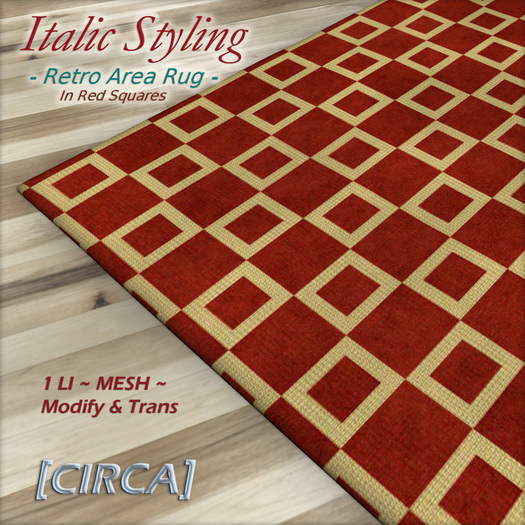 [CIRCA] Pkg - "Italic Styling" Retro Area Rug -Red/Tan Stripes