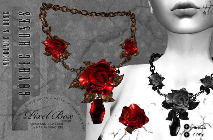 PBD - Necklace Gothic Roses RED (box)