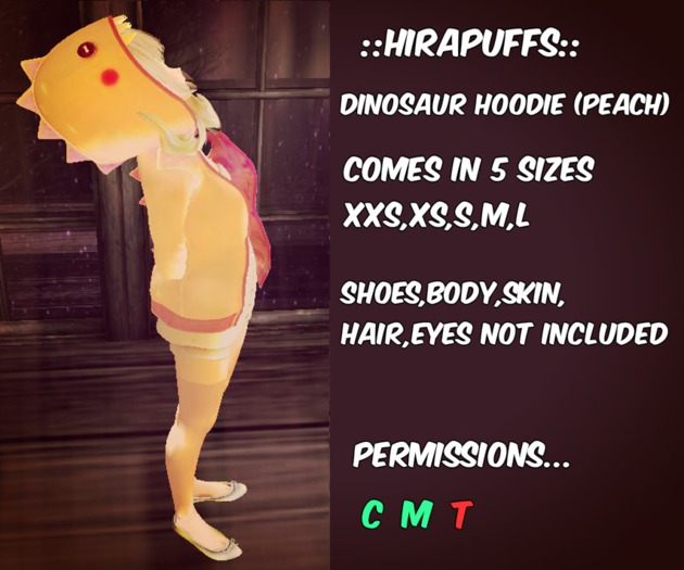 ::Hirapuffs::Dinosaur hoodie Peach