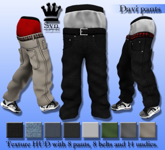 [Syn] Davi Pants (Fitted mesh, Texture HUD, compatible with TD Baby & Kids).