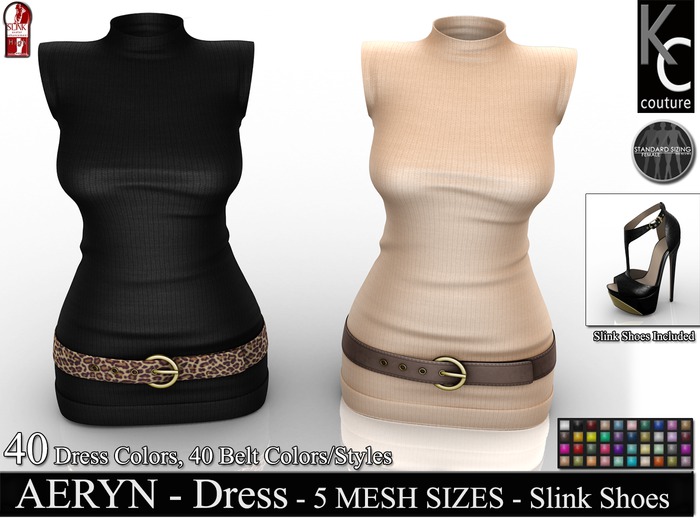 .:KC:. AERYN Dress - Rigged Mesh 5 Sizes & Slink Heels / FATPACK 40 Colors