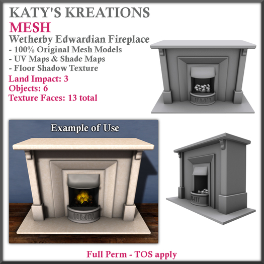 FULL PERM MESH Wetherby Edwardian Fireplace, Mesh Edwardian Fireplace, Mesh Antique Fireplace