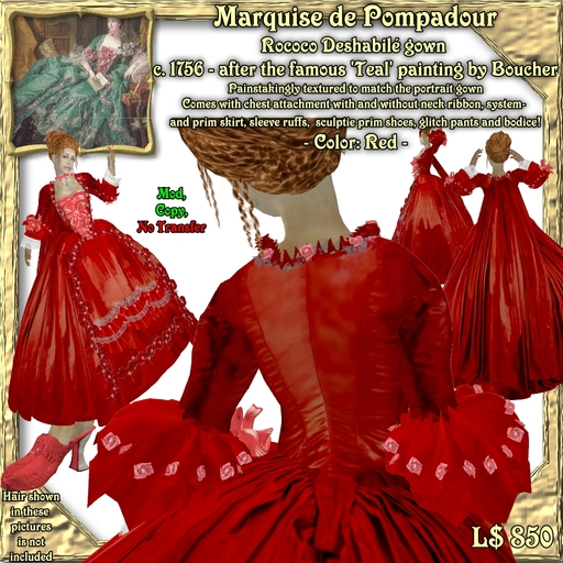 Wunderlich's Marquise de Pompadour Red Rococo gown