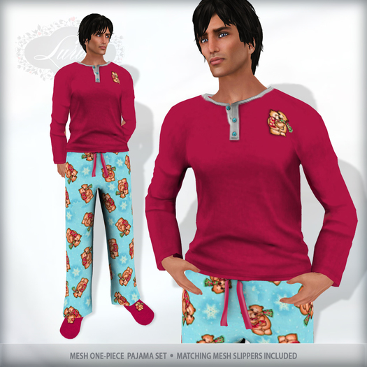 *Lurve* Men's Cuddle Bear Mesh Jammies Set