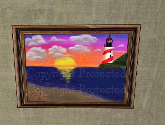 **Lighthouse at Sunset  in Wood/Blk Frame
