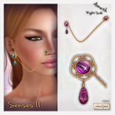 [V/W] Senses II - Right Amethyst: nose to ear chain, with pendant earring. Right side version