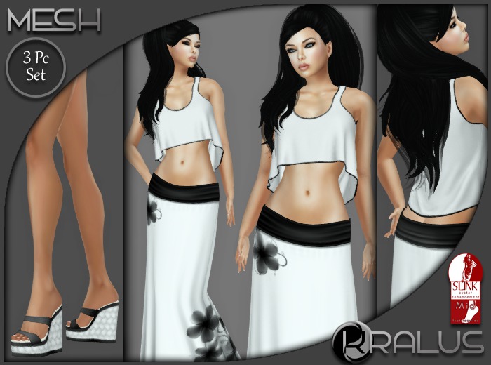 ::KRALUS:: Mesh : Bohemian Chic V2 : White/Black Floral