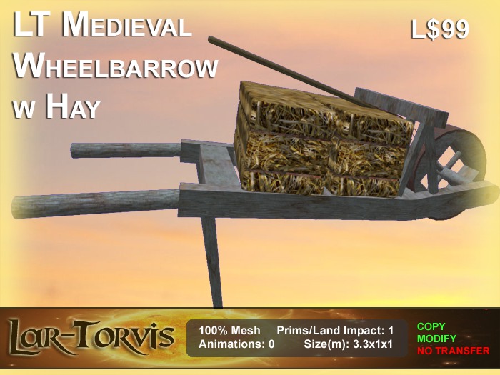 LT Medieval Wheelbarrow with Hay and Fork