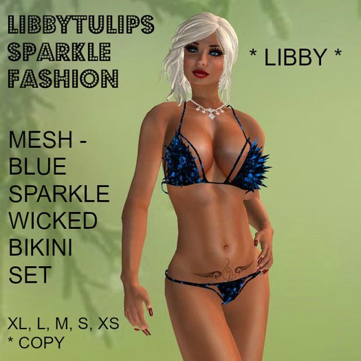 * Libby * Blue Sparkle Wicked Bikini Set - Mesh