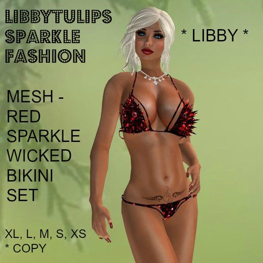 * Libby * Red Sparkle Wicked Bikini Set - Mesh