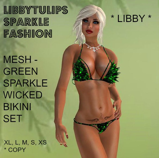 * Libby * Green Sparkle Wicked Bikini Set - Mesh