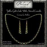 Beloved Jewelry : Yellow Gold Links with Natural Emeralds Jewelry Set (2 Piece Jewelry Set-Necklace and Dangle Earrings)