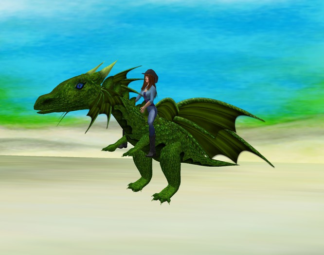 Dragon - Green - Rideable - Walk, Run, Fly 