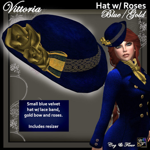 C&F Vittoria Small Hat w/ Roses - Blue
