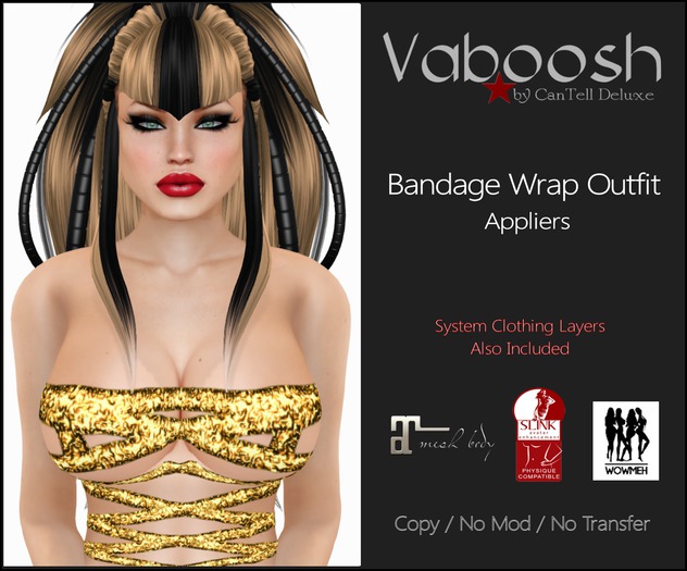 Vaboosh - Maitreya / Slink / WowMeh Appliers - Bandage Wrap Outfit - Gold