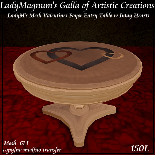 LadyM's Mesh Valentines Foyer Entry Table w/ Inlay Hearts No 2