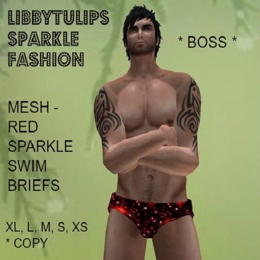 * Boss * Red Sparkle Swim Briefs - Mesh