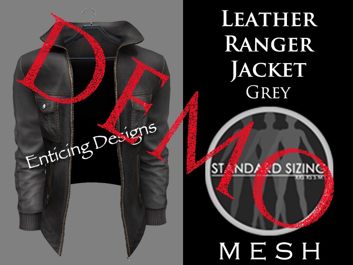 *ED DEMO Grey Mens Mesh Leather Ranger Jacket - Solo