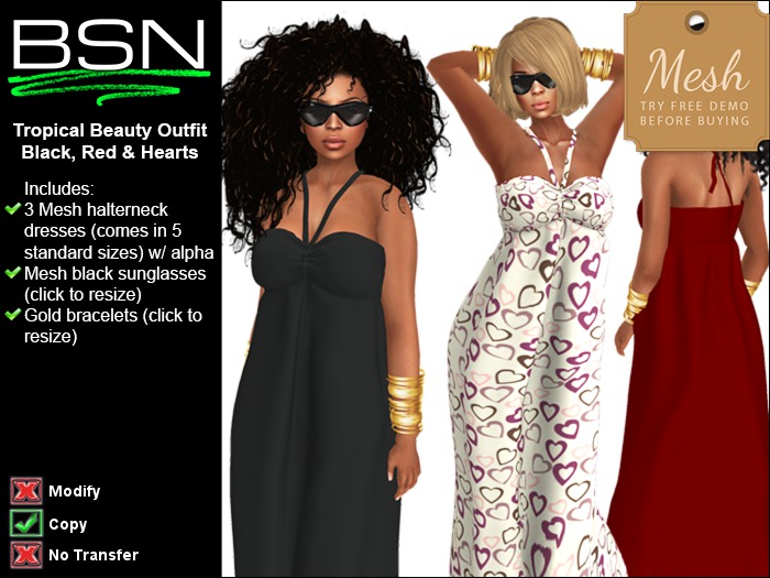 BSN Tropical Beauty Outfit - Black, Red & Hearts