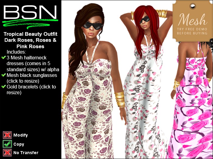 BSN Tropical Beauty Outfit - Dark Roses, Roses & Pink Roses