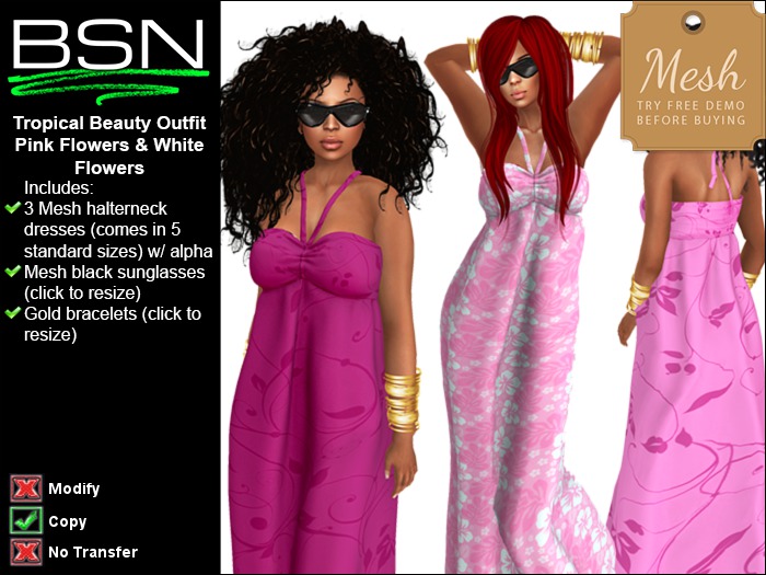 BSN Tropical Beauty Outfit - Pink Flowers & White Flowers