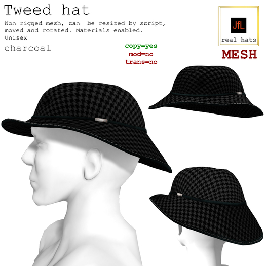 JfL tweed hat charcoal boxed