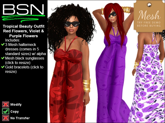 BSN Tropical Beauty Outfit - Red, Violet & Purple Flowers