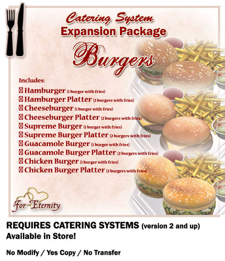 *VRD* Catering Expansion Pkg - MainCourses - Burgers (boxed)