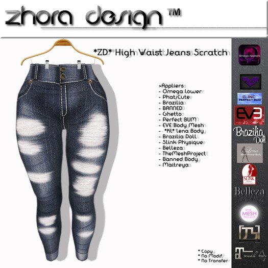 *ZD* High Waist Jeans Scratch Blue