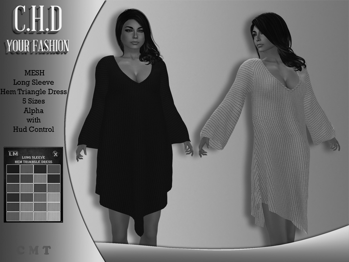 Demo [C.H.D] Long Sleeve Hem Triangle Dress