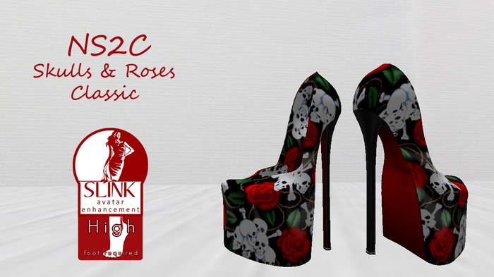 NS2C Slink High Pumps Skulls & Roses Red Black