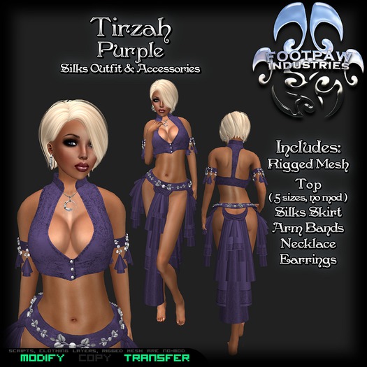 [FPI] Tirzah Purple - Lovely Silks Outfit with Armbands, Earrings & Necklace 