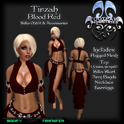 [FPI] Tirzah BloodRed - Lovely Silks Outfit with Armbands, Earrings & Necklace 