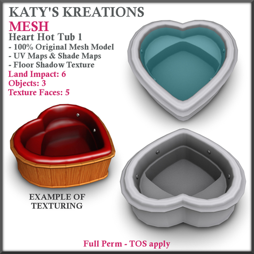 Second Life Marketplace Full Perm MESH Hot Tub Heart 1, Mesh Bath