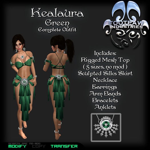 [FPI] Kealaura Green - Lovely Silks Outfit with Armbands, Bracelets, Anklets, Earrings & Necklace 