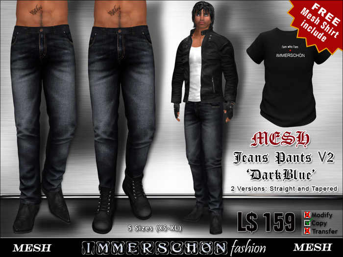* OFFER * - Immerschon Man - Mesh Jeans Pants 'Darkblue' V2
