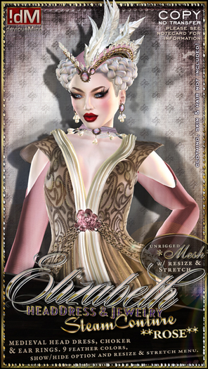 !dM deviousMind "Elizabeth" **ROSE** HeadDress & Jewelry