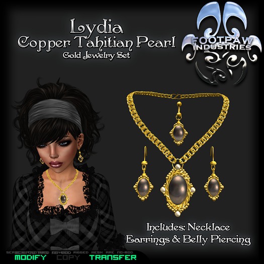 [FPI] Lydia Copper Tahitian Pearl Gold - An Ornate setting for Lovely Cabochon stones makes this Elegant Jewelry Set