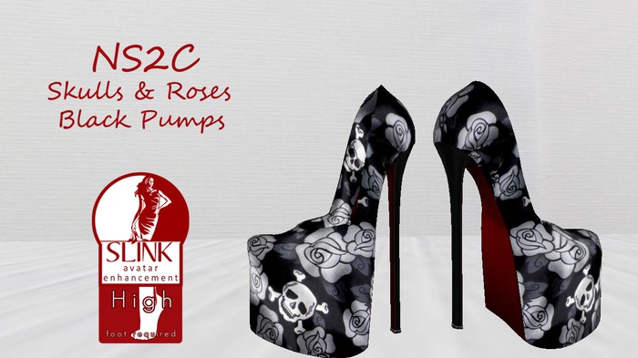 NS2C Slink High Pumps Skulls & Roses Black