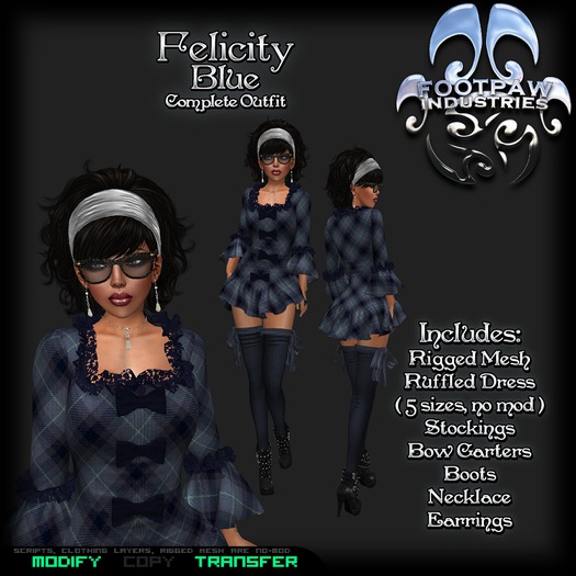 [FPI] Felicity Blue - Lovely Ruffles, Bows & Plaid Dress with Stockings, boots & Jewelry