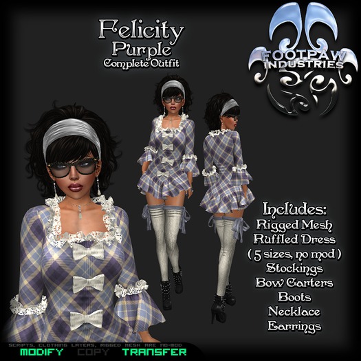 [FPI] Felicity Purple - Lovely Ruffles, Bows & Plaid Dress with Stockings, boots & Jewelry