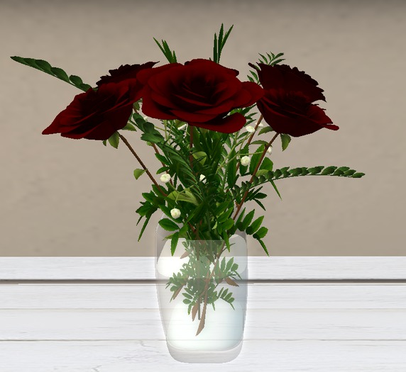 Dark Red Rose Arrangement In Glass Vase