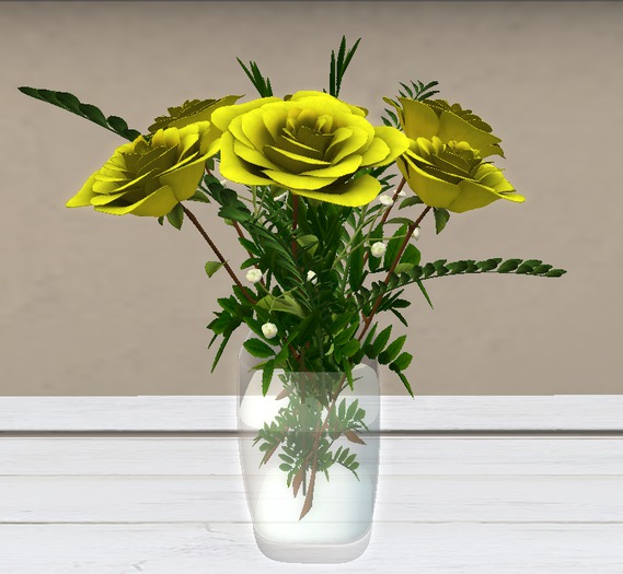 Yellow Rose Arrangement In Glass Vase